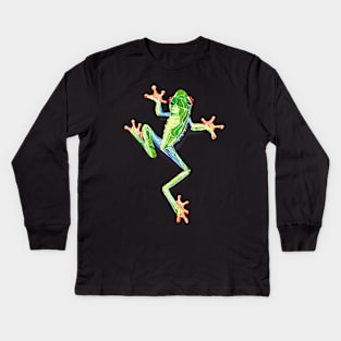 Leaping green tree frog Kids Long Sleeve T-Shirt